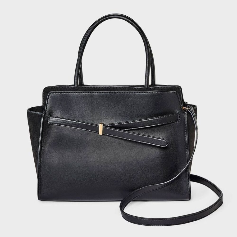 A New Day - Belted Top Handle Satchel Handbag - A New Day Blac Black